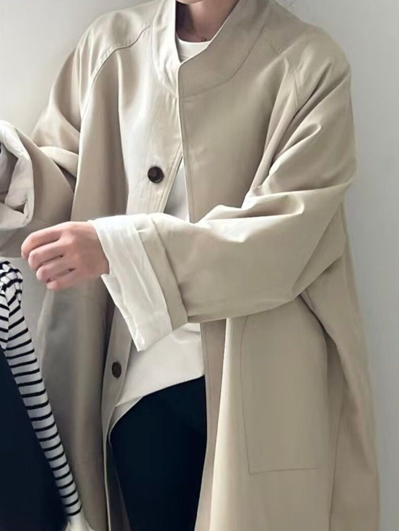 Simple Stand Collar Trench Long Coat