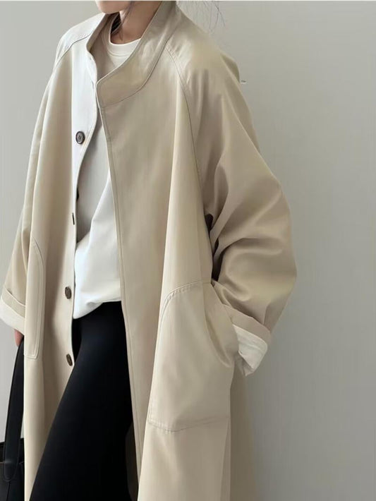 Simple Stand Collar Trench Long Coat