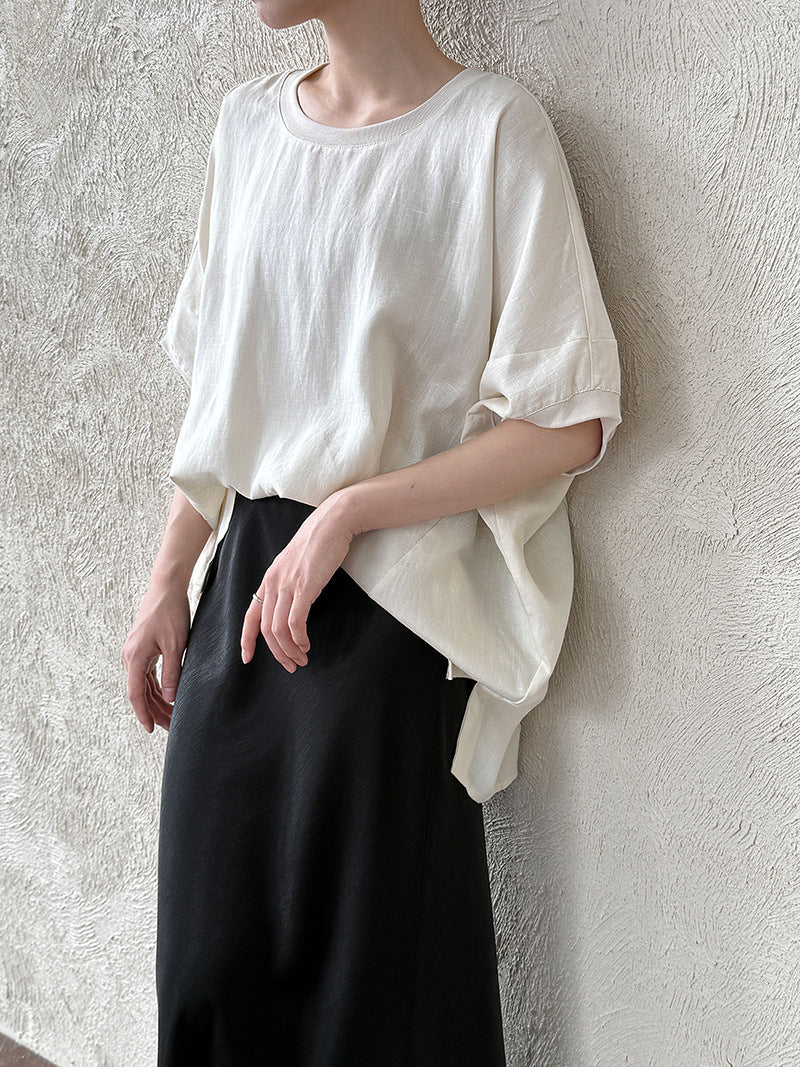 Loose Bat Sleeve Linen Blouse