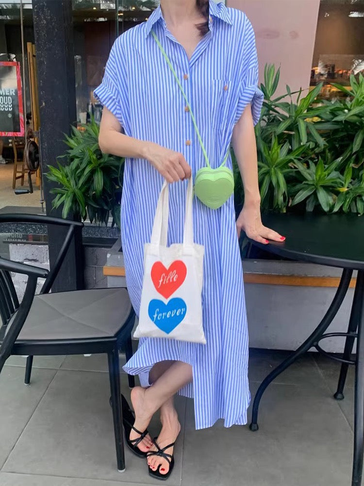 Lapel Single-Breasted Striped Dress