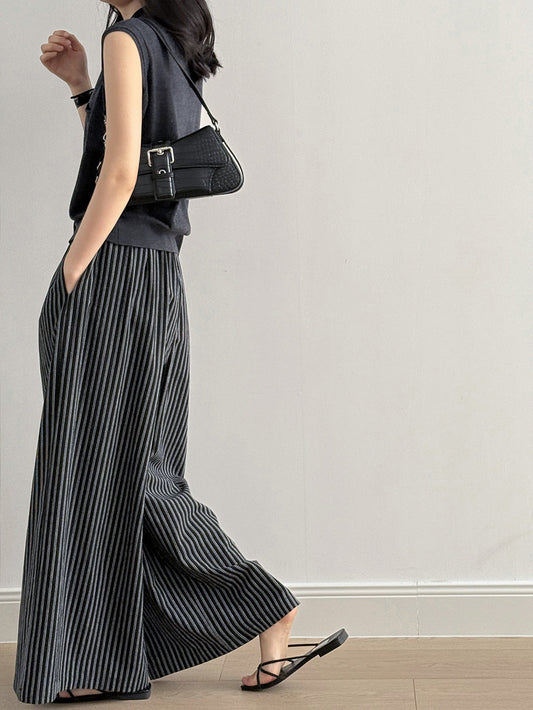 Striped Straight High Waist Wide Leg Pants