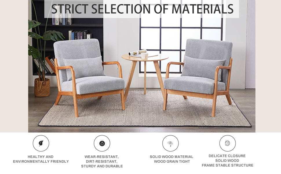 Mid-Century Modern Accent Chair with Pillow, Upholstered Arm Chair in Antique Dark Grey, Solid Wood Frame(Antique Dark Grey)