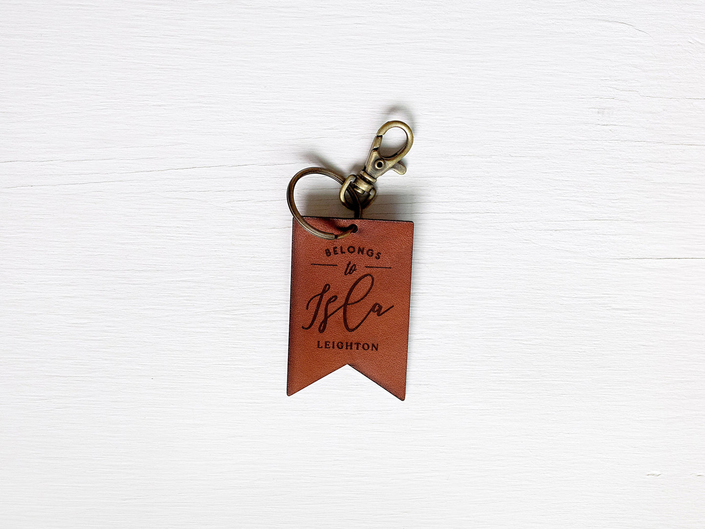 Custom Leather Tag Keychain • Modern Banner Tag