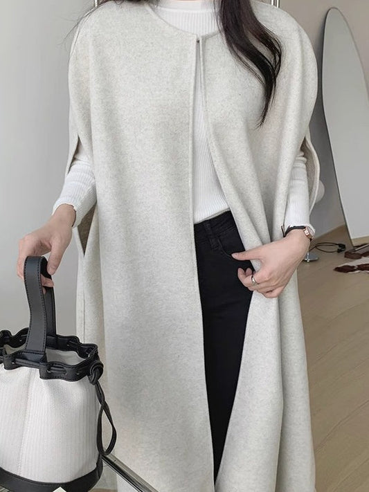 Loose Cape Style Long Woolen Sleeveless Coat