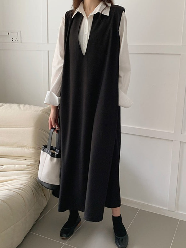 Loose V-neck Sleeveless Long Vest Dress