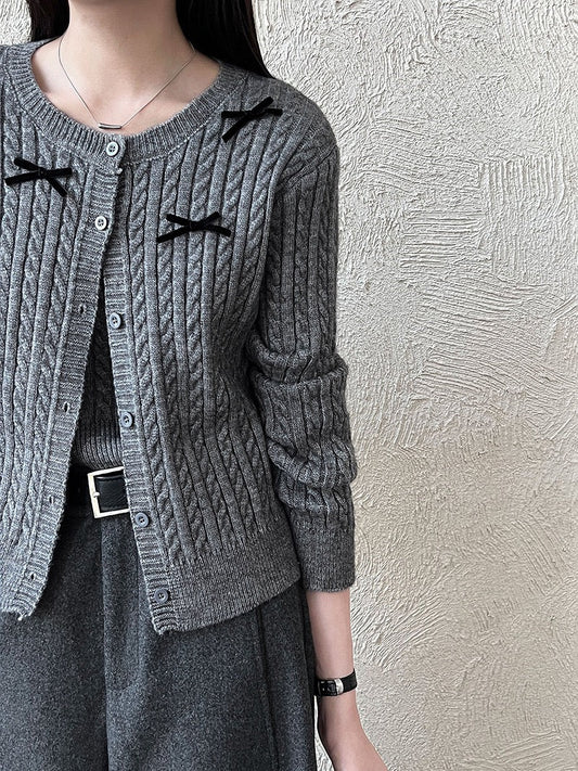 Bow Knit Two-Piece Cardigan