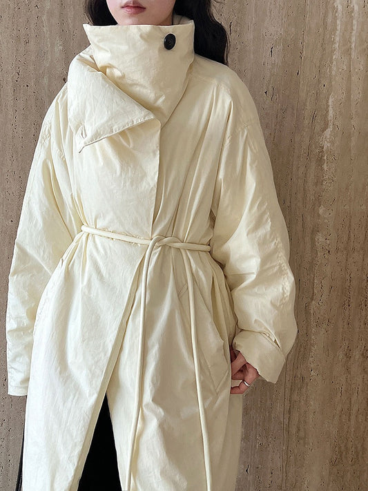 White Duck Down Stand Collar Warm Long Jacket
