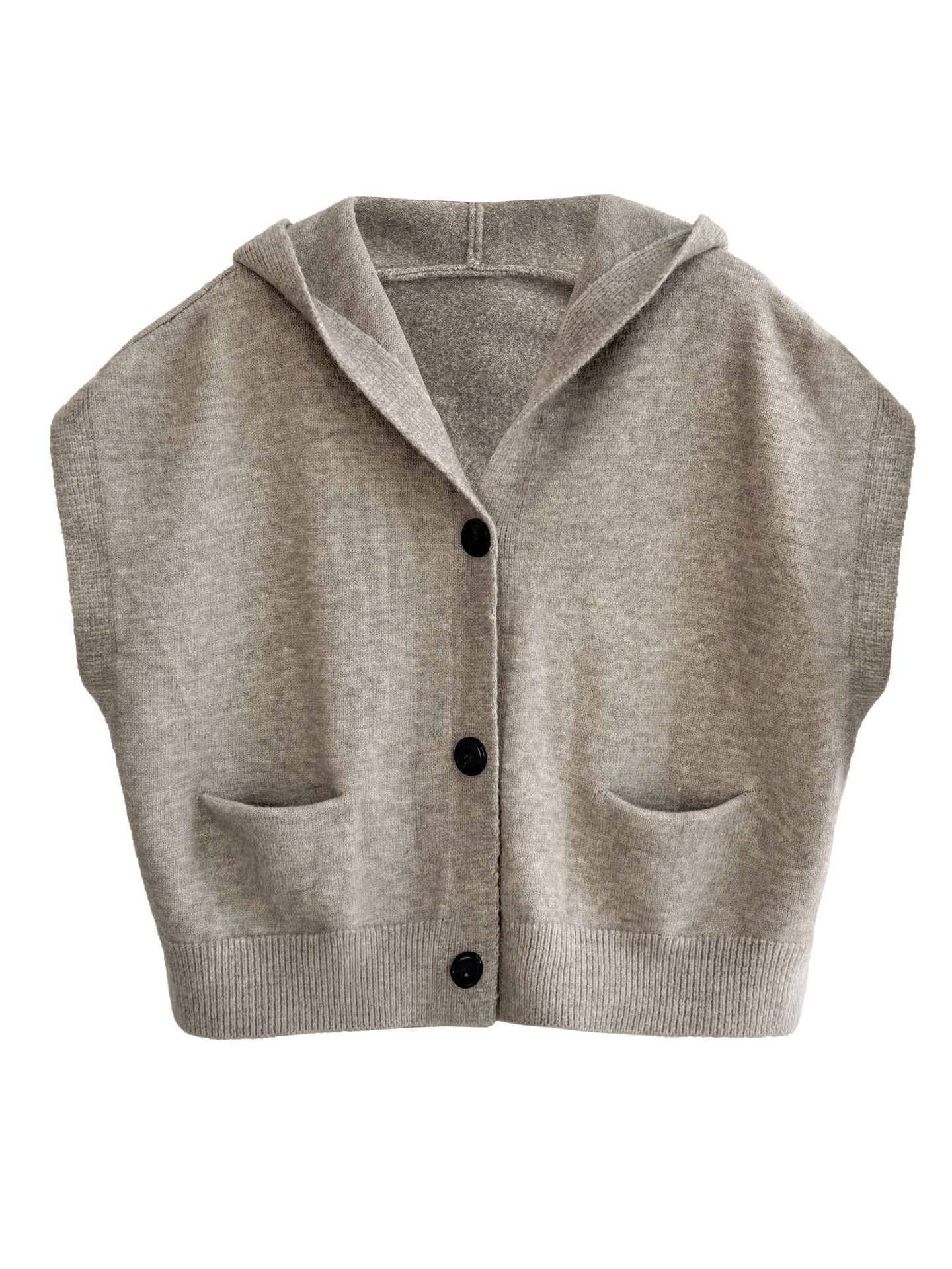 Loose Hooded Knitted Layered Cropped Vest