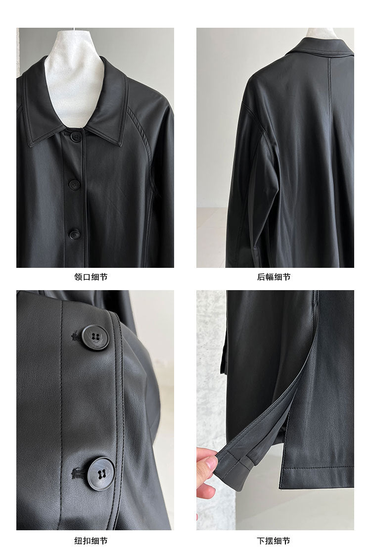Retro Soft Leather Black Mid-length jacket
