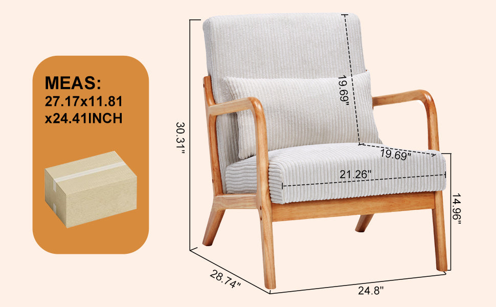 Mid-Century Modern Accent Chair with Pillow Upholstered in Antique Dark Grey Polyester and Solid Wood Frame(Antique Dark Grey)