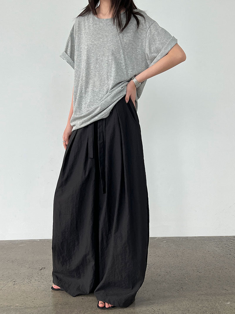 Relaxed Drawstring Pleated Wide-leg Trousers