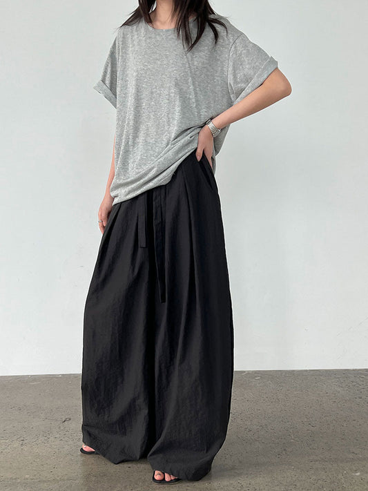 Relaxed Drawstring Pleated Wide-leg Trousers