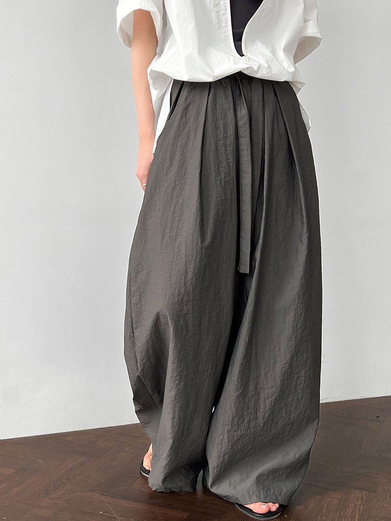 Relaxed Drawstring Pleated Wide-leg Trousers