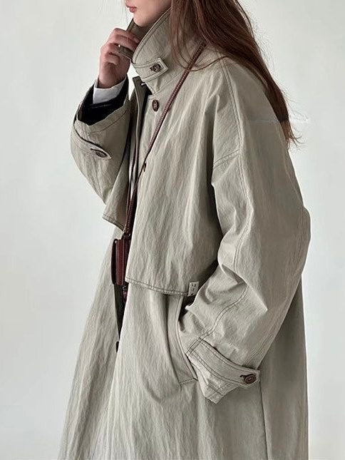 Vintage Stand Collar Trench Coat