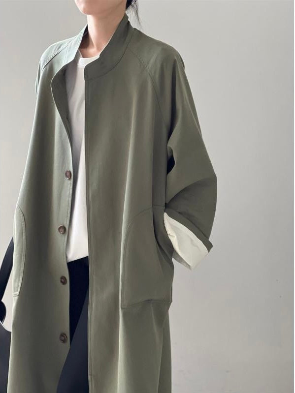 Simple Stand Collar Trench Long Coat