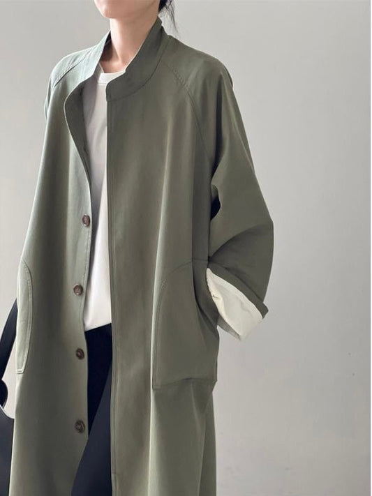Simple Stand Collar Trench Long Coat