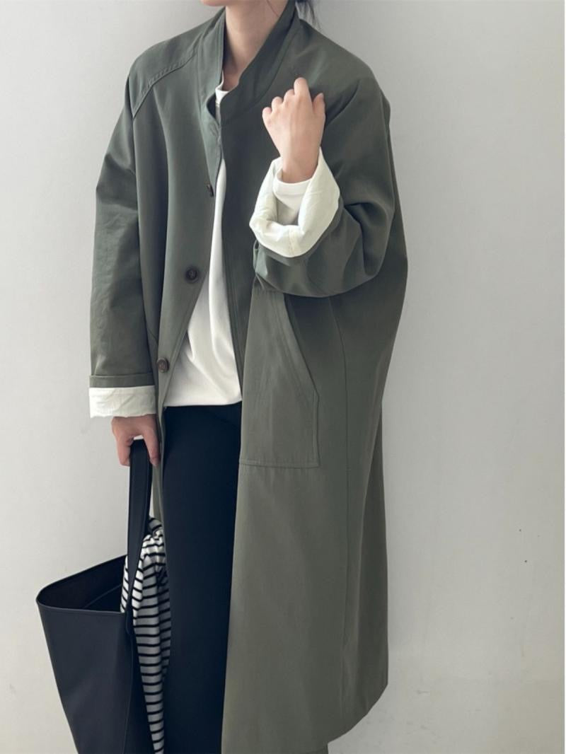 Simple Stand Collar Trench Long Coat