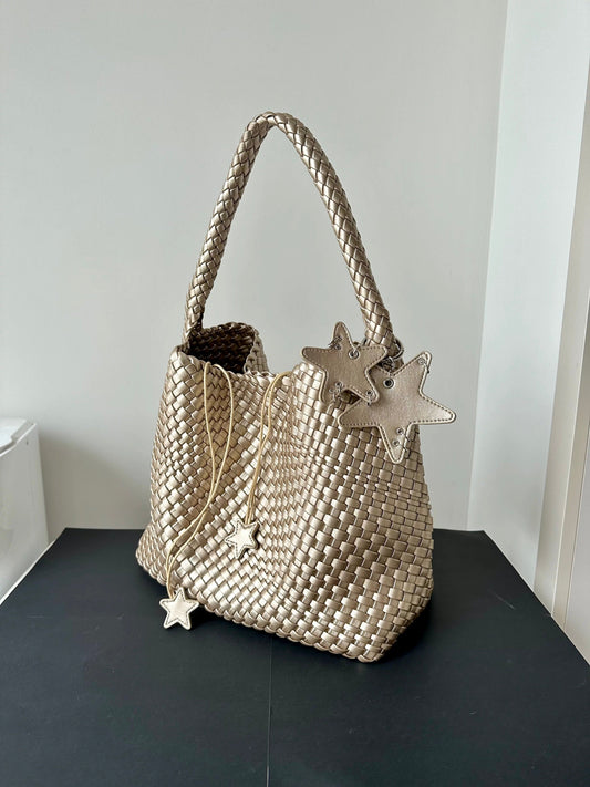 Hand-Woven Champagne Tote Bag