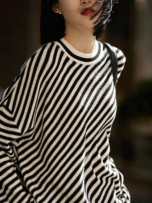 Slanted Black White Striped Loose Sweater