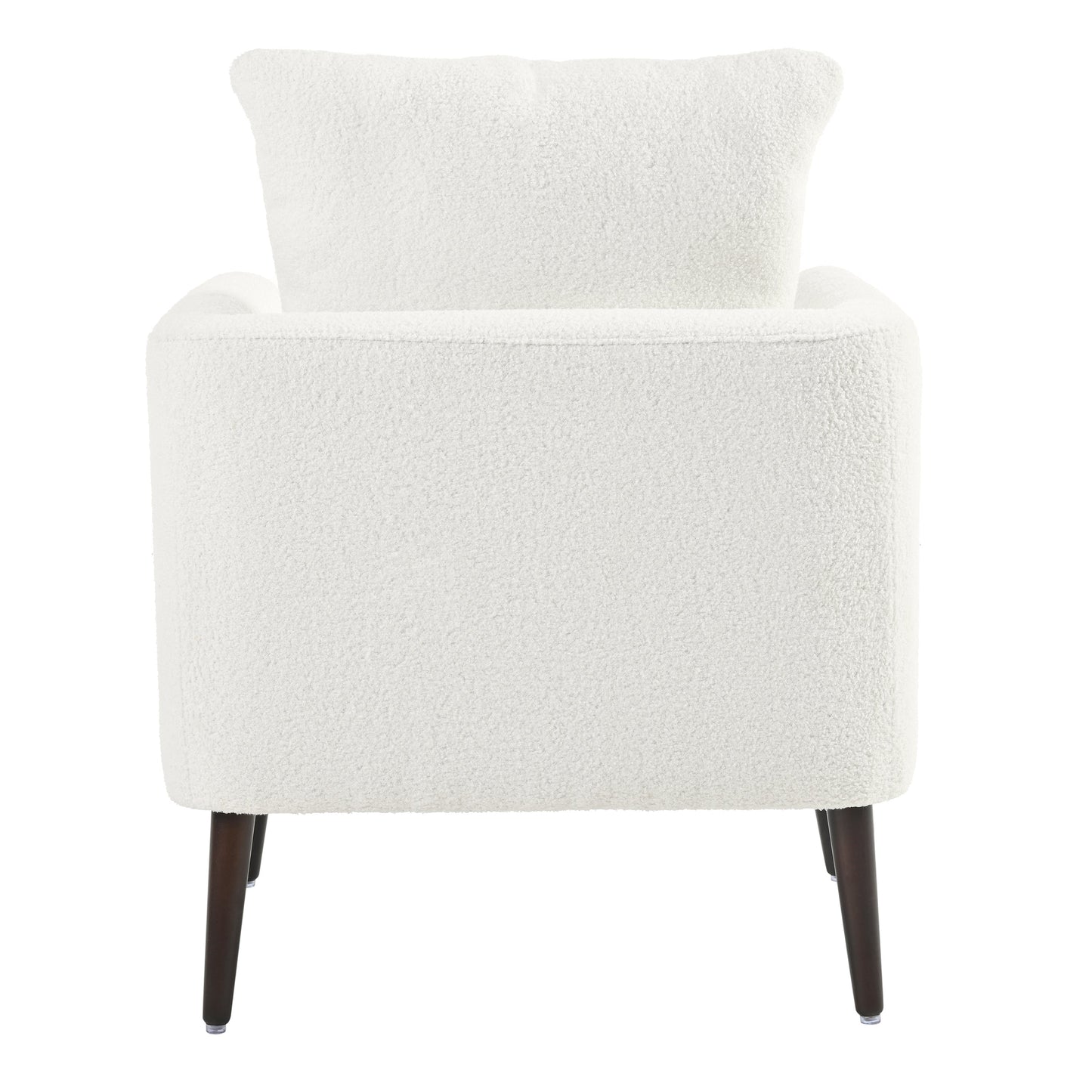 Modern Teddy Fabric Accent Chair - Mid-Century Upholstered Armchair with Pillow and Wood Legs for Living Room, Bedroom, or Reception Room - White