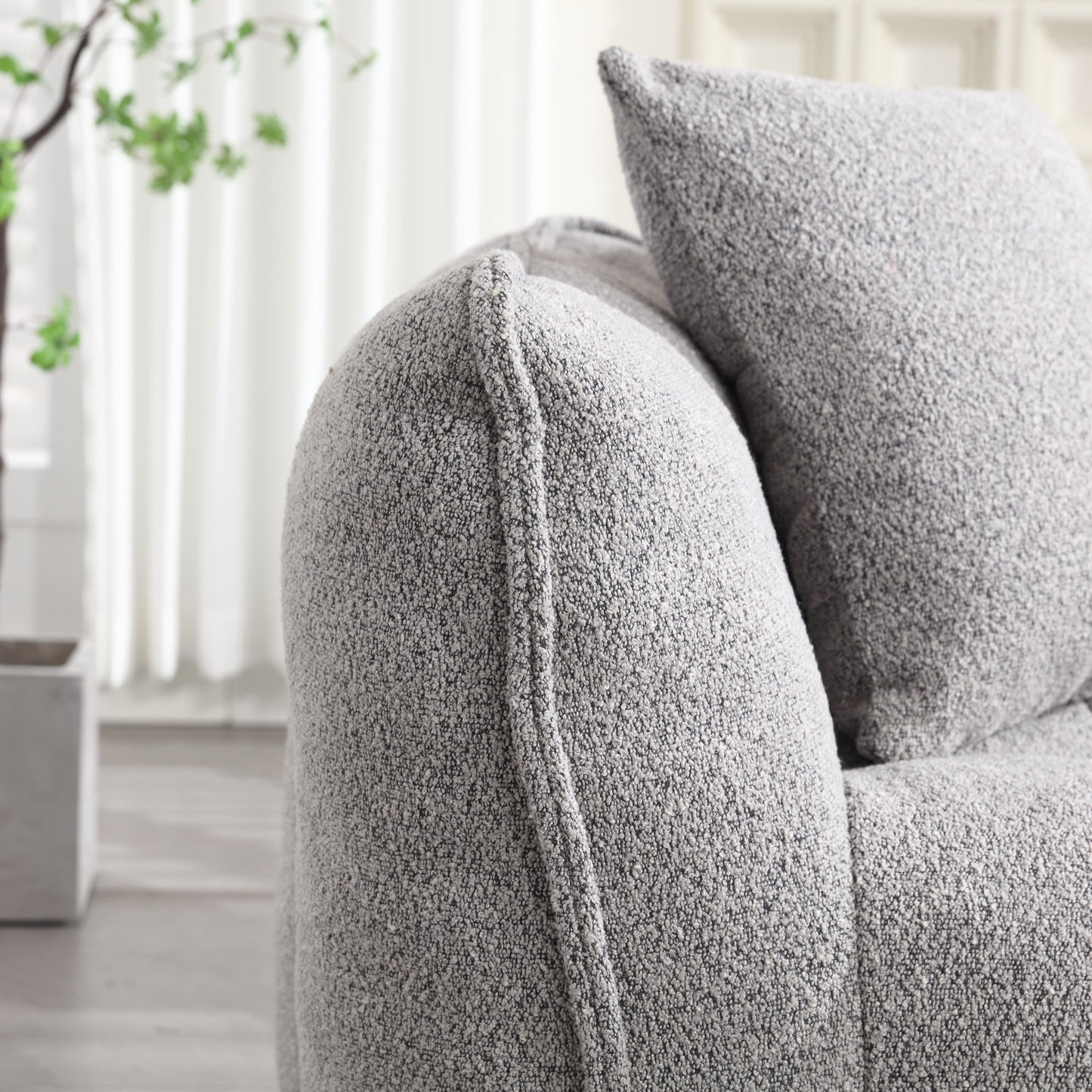 Cozy Beanbag Chair with High Resilience Foam Core for Two - Grey Chenille