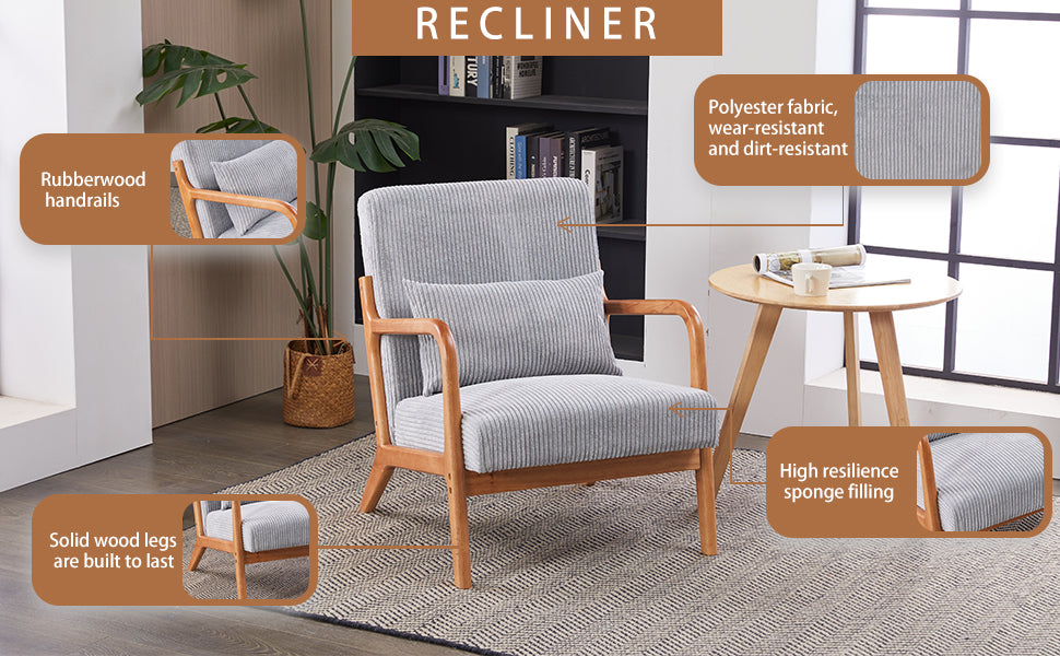 Mid-Century Modern Accent Chair with Pillow, Upholstered Arm Chair in Antique Dark Grey, Solid Wood Frame(Antique Dark Grey)