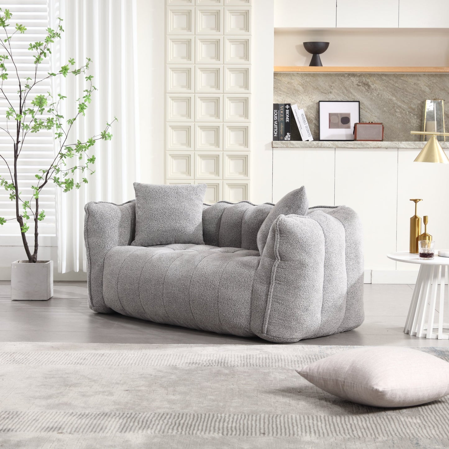 Cozy Beanbag Chair with High Resilience Foam Core for Two - Grey Chenille