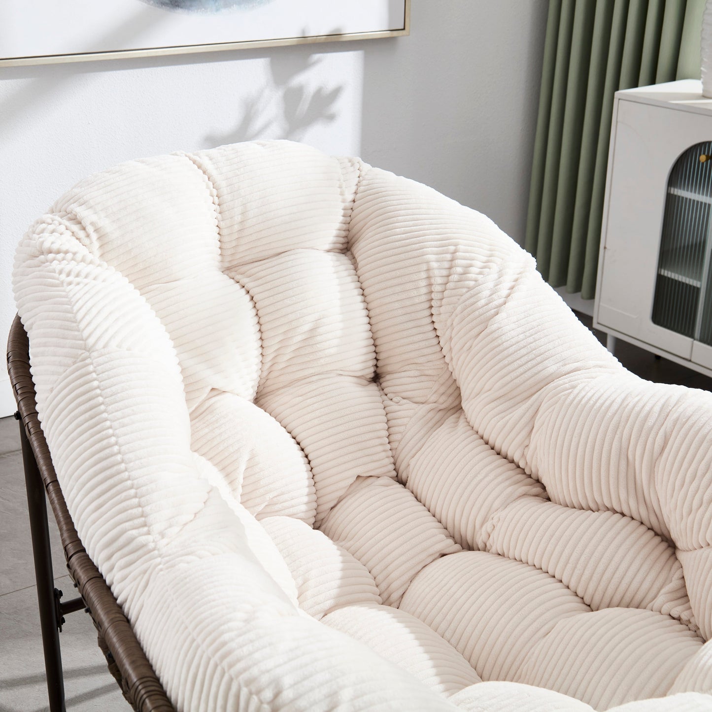 Outdoor Rattan Rocking Chair,Padded Cushion Rocker Recliner Chair Outdoor for Front Porch, Living Room, Patio, Garden, 
White