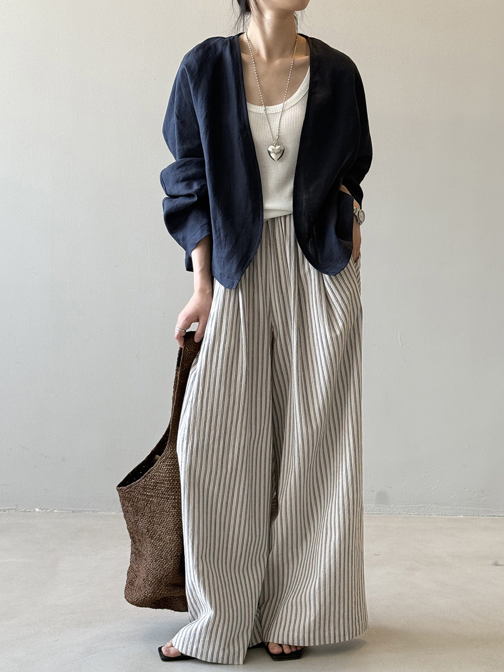 Striped Straight High Waist Wide Leg Pants