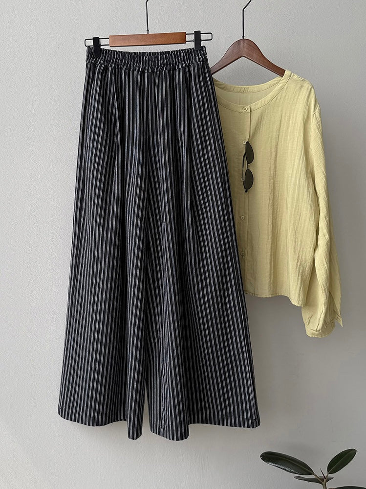 Striped Straight High Waist Wide Leg Pants