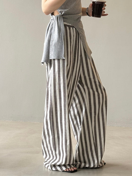 Striped Casual High Waist Wide Leg Trousers