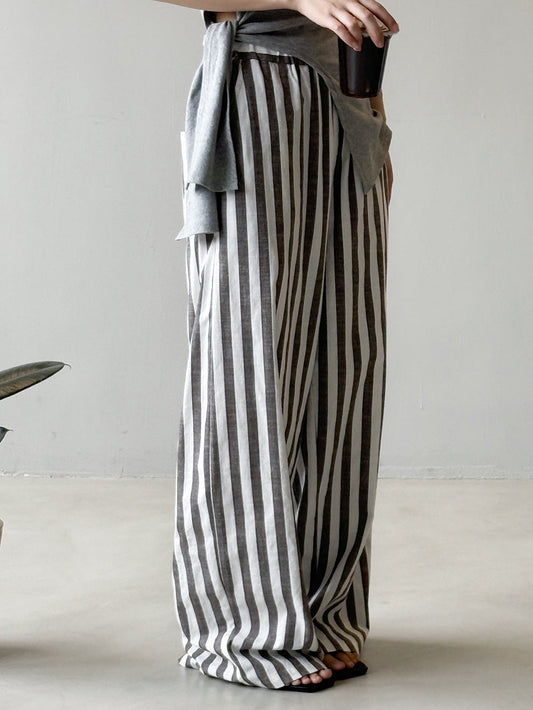 Striped Casual High Waist Wide Leg Trousers