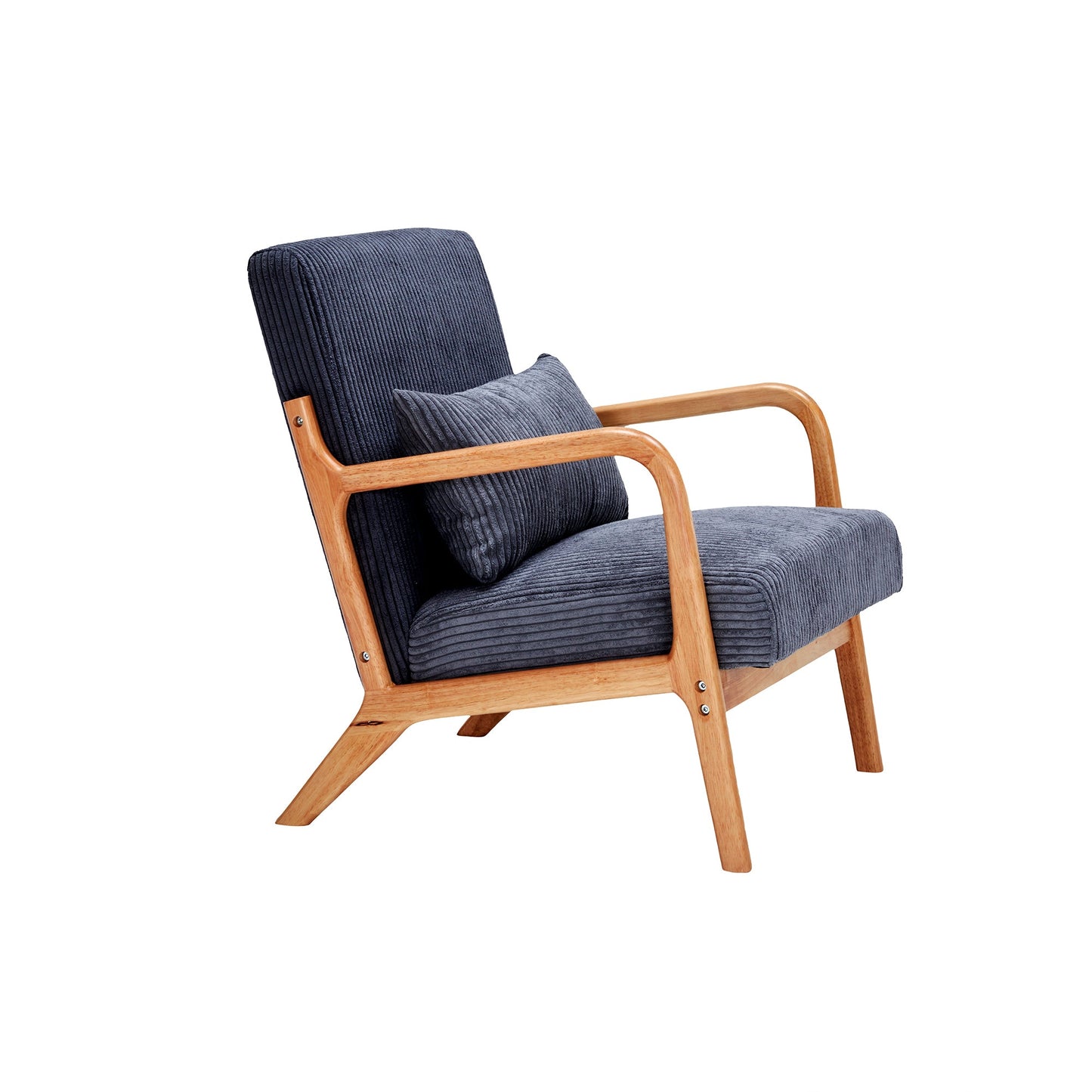 Mid-Century Modern Accent Chair with Pillow Upholstered in Antique Dark Grey Polyester and Solid Wood Frame(Antique Dark Grey)