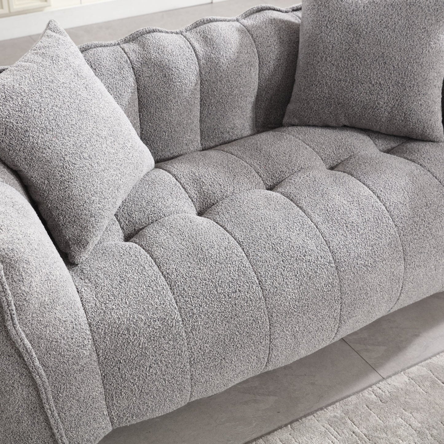 Cozy Beanbag Chair with High Resilience Foam Core for Two - Grey Chenille