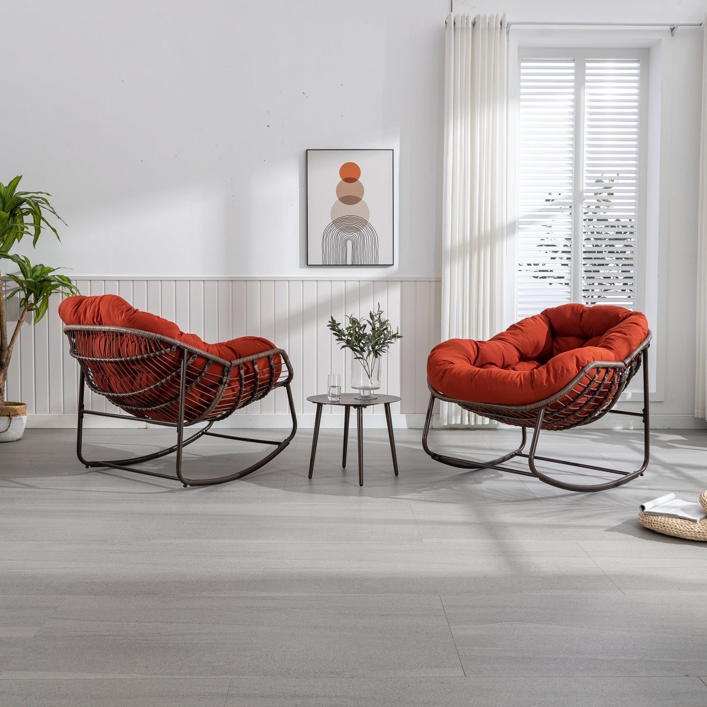 Outdoor Rattan Rocking Chair,Padded Cushion Rocker Recliner Chair Outdoor for Front Porch, Living Room, Patio, Garden, Orange