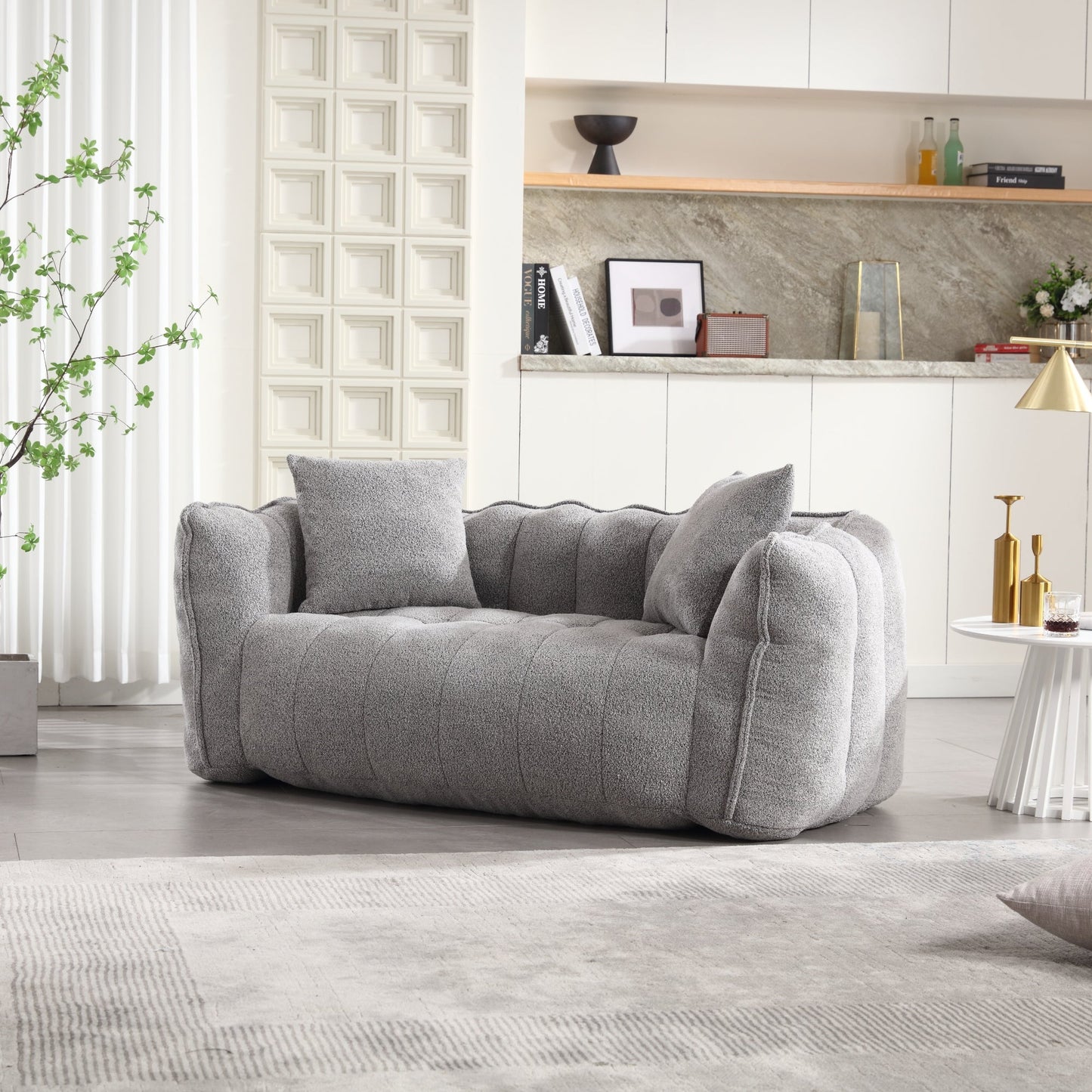 Cozy Beanbag Chair with High Resilience Foam Core for Two - Grey Chenille