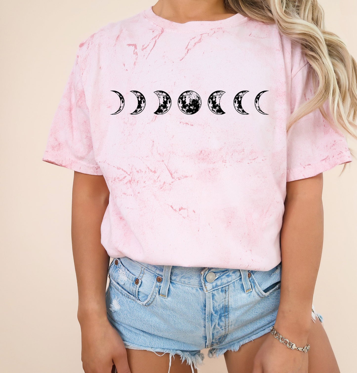 Moon Phase Nature Summer Vacation Camping Garment Dyed T Shirt