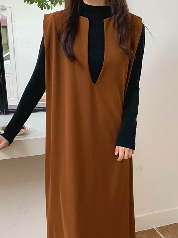 Loose V-neck Sleeveless Long Vest Dress
