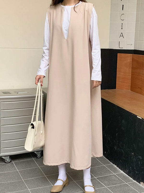 Loose V-neck Sleeveless Long Vest Dress