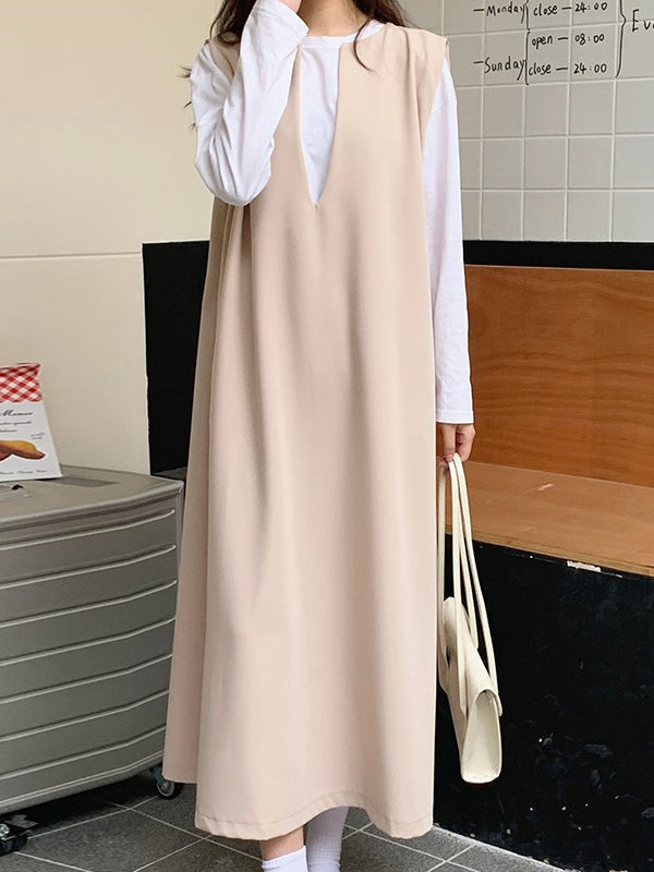 Loose V-neck Sleeveless Long Vest Dress