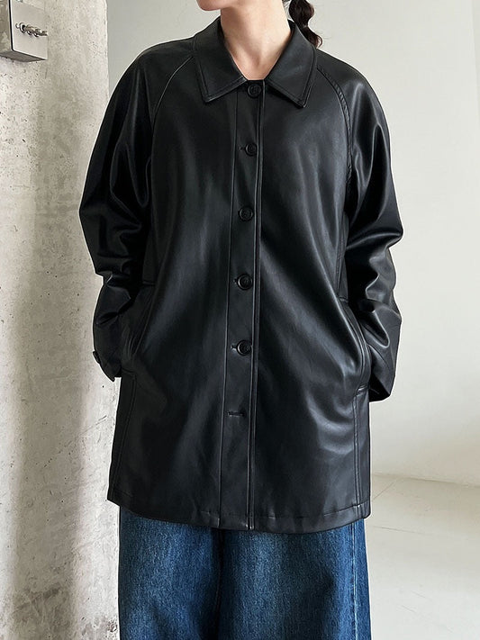 Retro Soft Leather Black Mid-length jacket