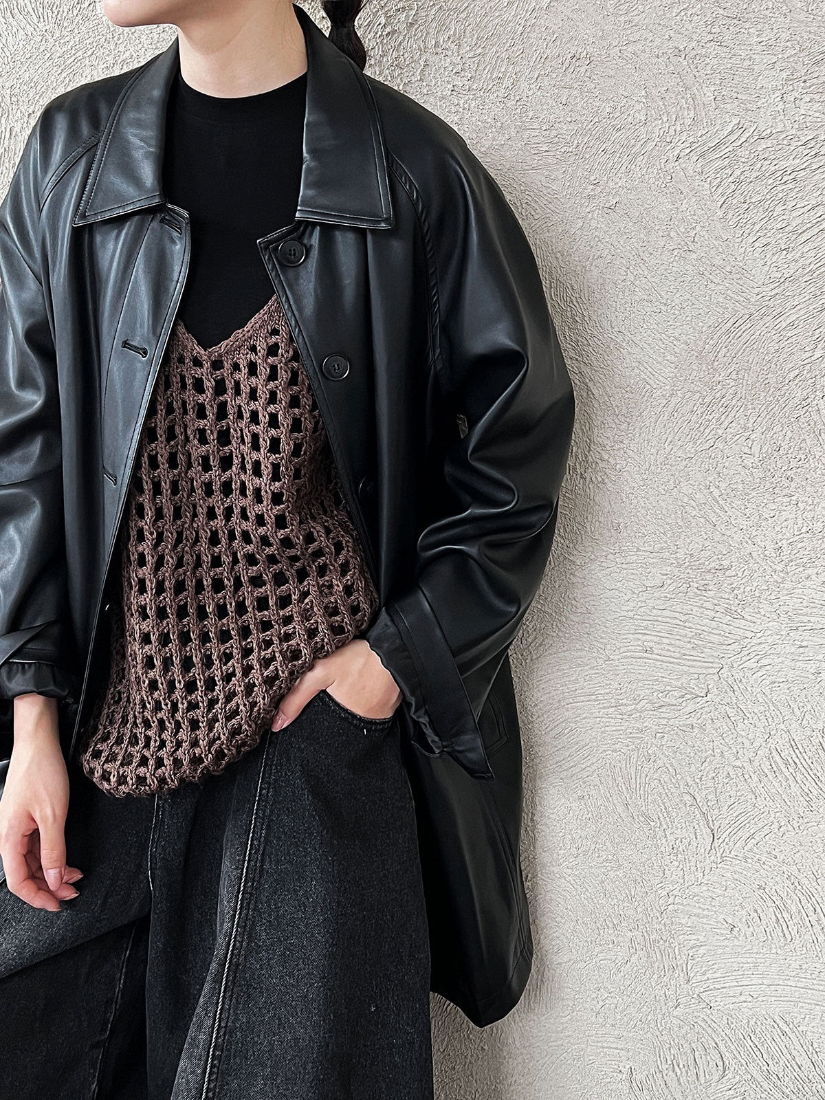 Retro Soft Leather Black Mid-length jacket