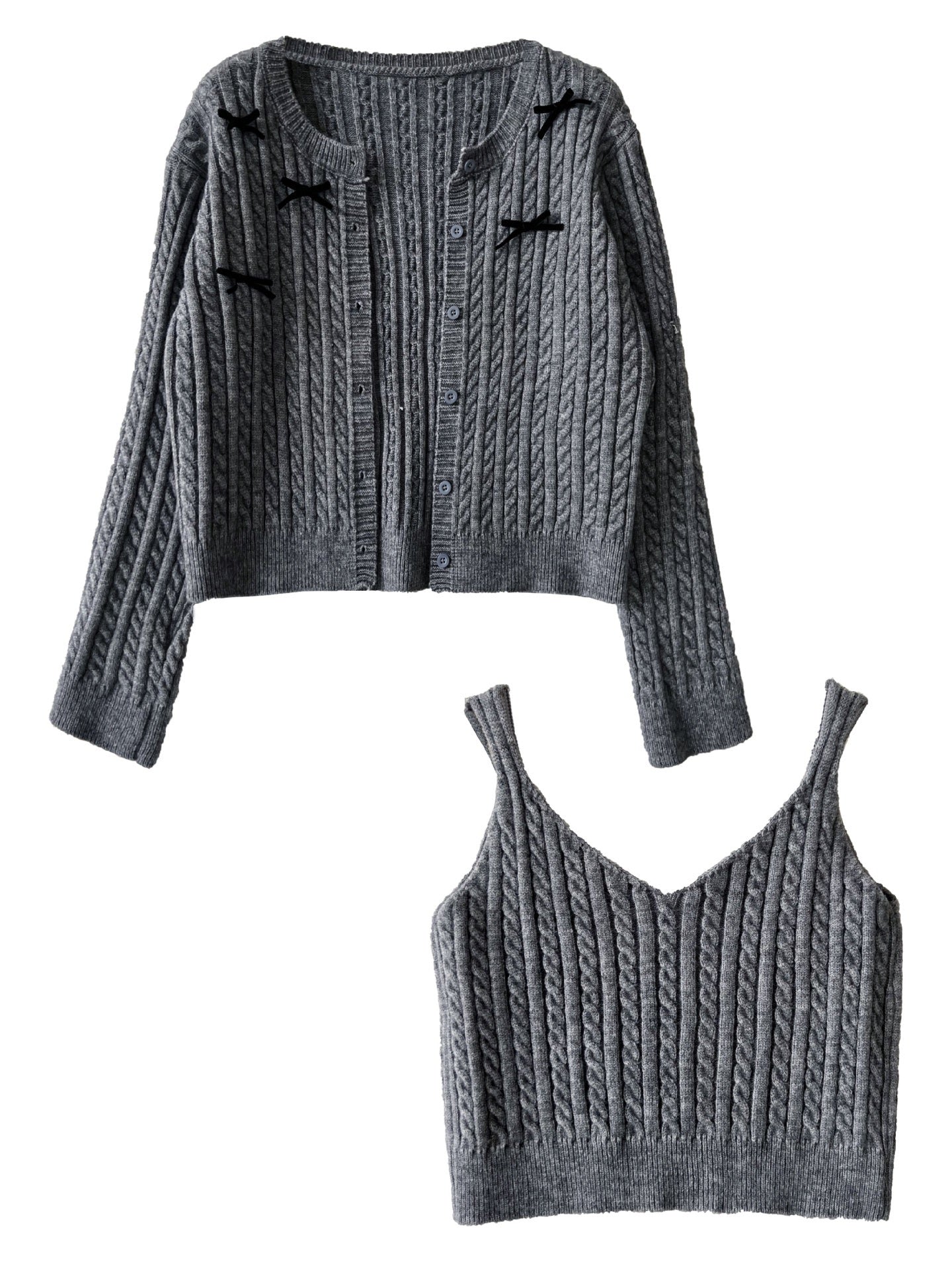 Bow Knit Two-Piece Cardigan