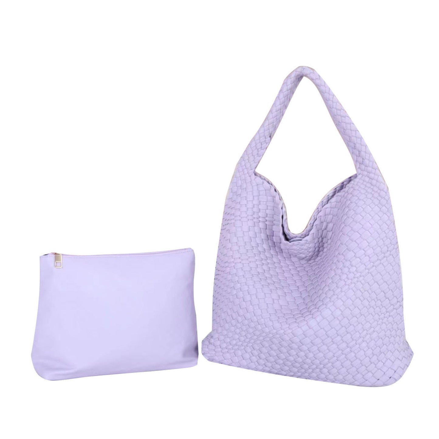 The Willow | Large Woven Vegan Leather Tote - Light Purple