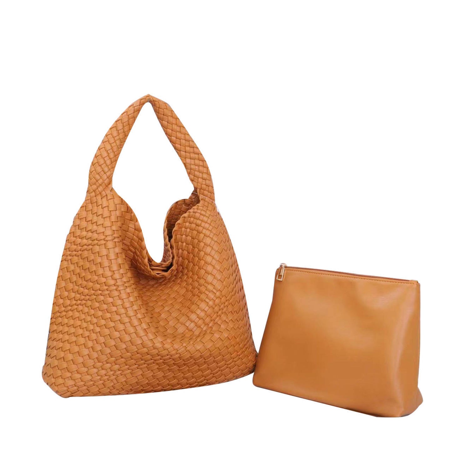 The Willow | Large Woven Vegan Leather Tote - Camel