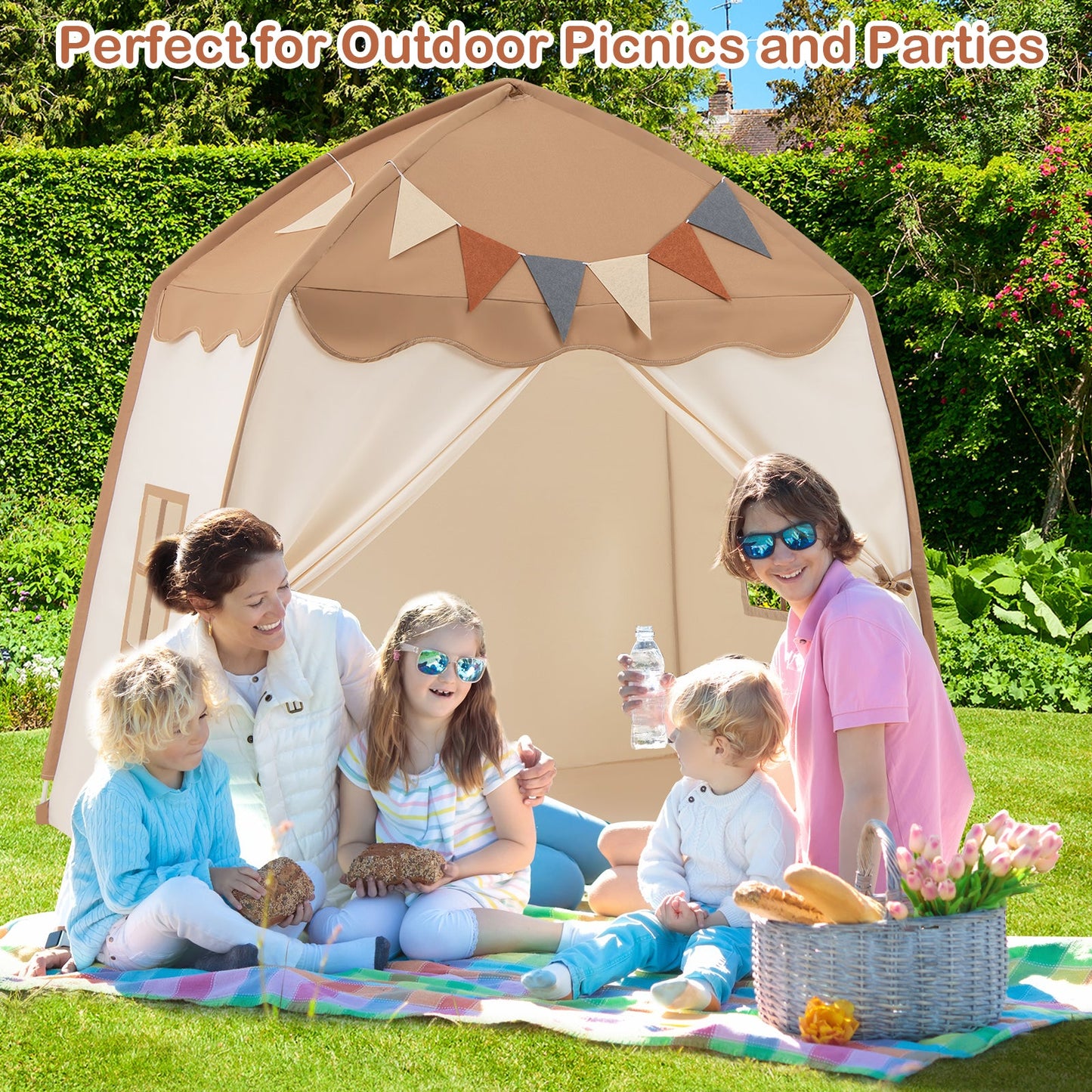 Kids Play Tent Bed Tent with String Lights Extra Large Playhouse Tent-Coffee