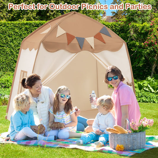 Kids Play Tent Bed Tent with String Lights Extra Large Playhouse Tent-Coffee