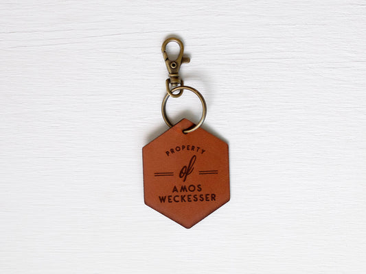 Custom Leather Tag Keychain • Modern Hexagon Tag