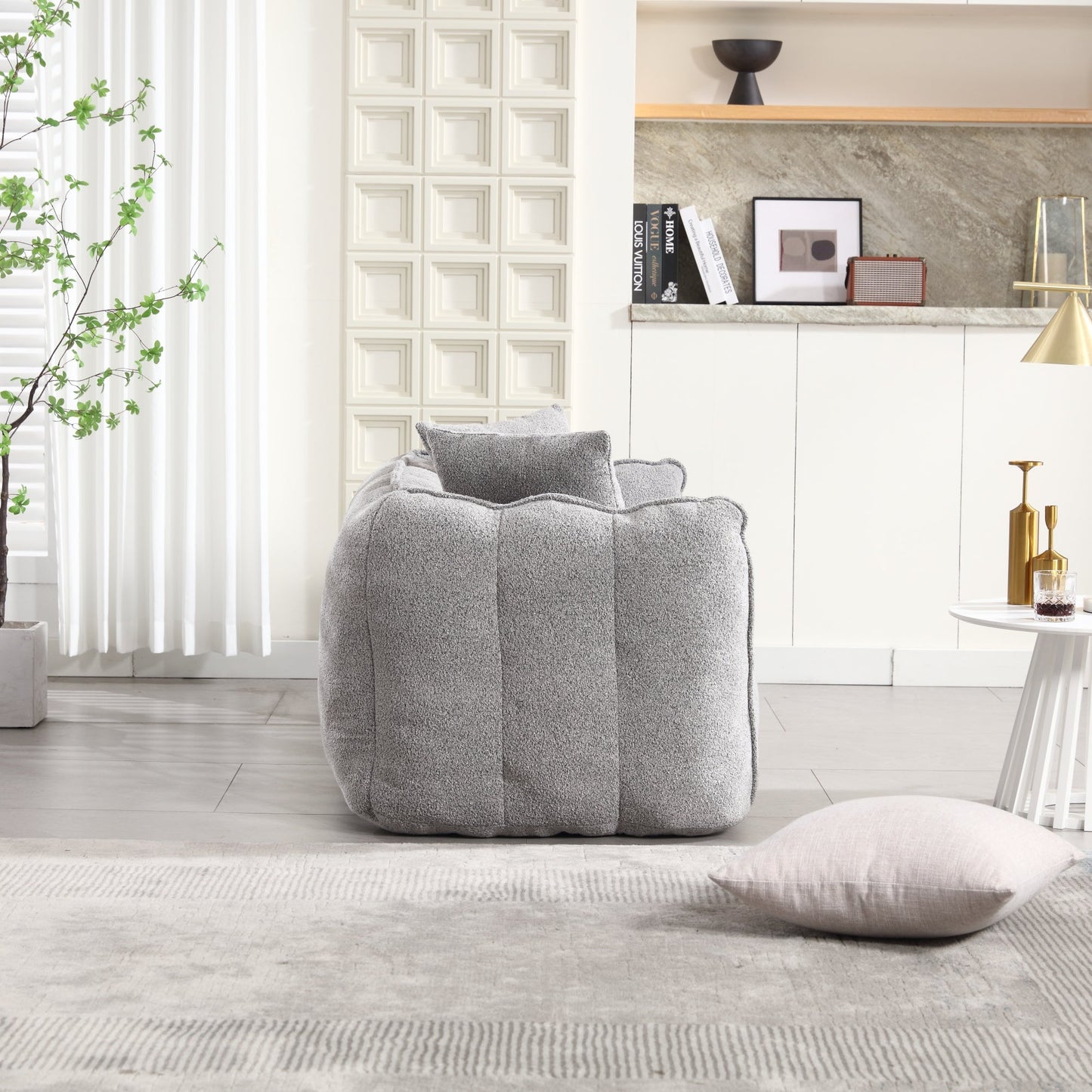 Cozy Beanbag Chair with High Resilience Foam Core for Two - Grey Chenille