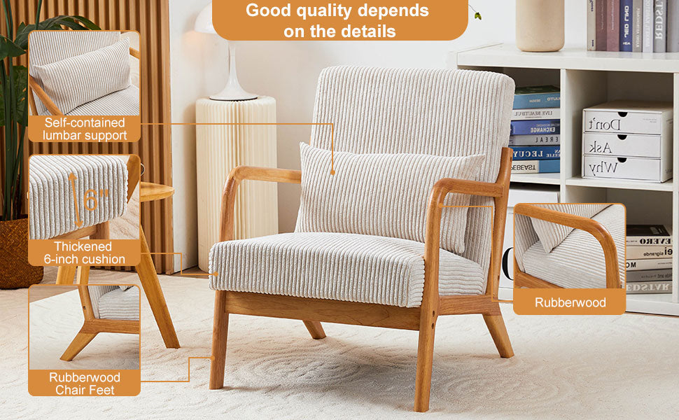 Mid-Century Modern Accent Chair with Pillow Upholstered in Antique Dark Grey Polyester and Solid Wood Frame(Antique Dark Grey)